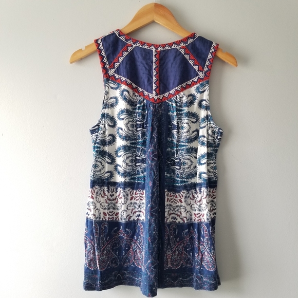 Lucky Brand Print Lace Up Embroidered Tank - Picture 9 of 9